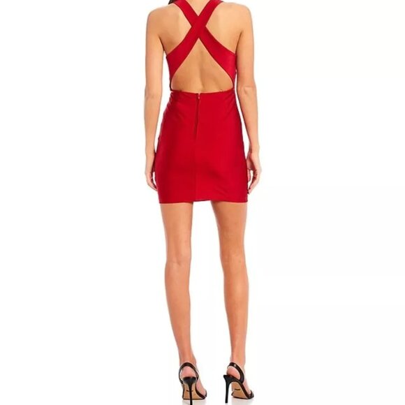 DEAR MOON NWT Sleeveless Round Neck Cut-Out X-Back Sateen Sheath Dress Red Sz 0 - Picture 4 of 10